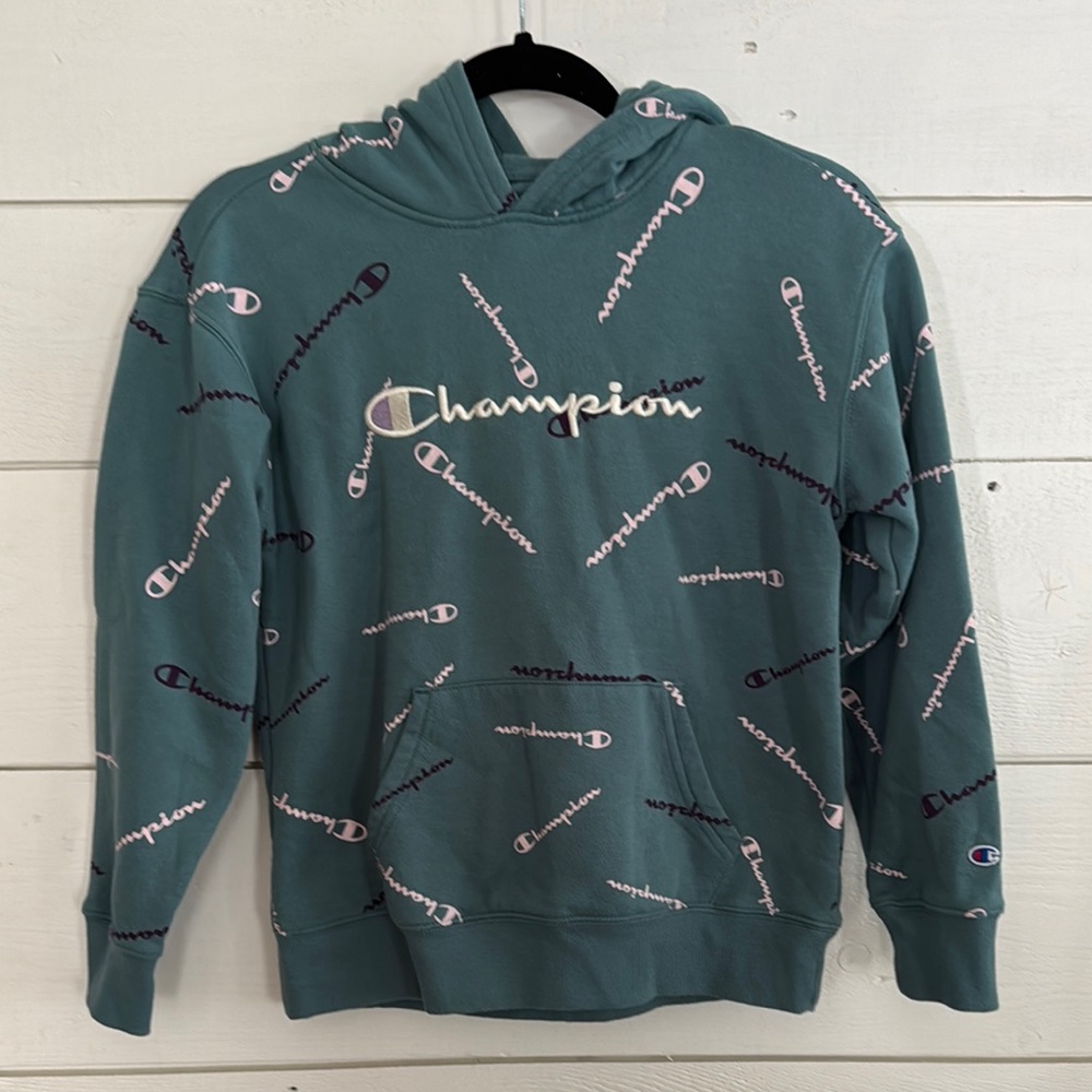 Champion Green Cropped Hoodie Sweatshirt